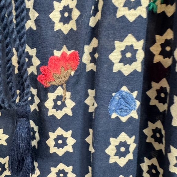 Soft Surroundings Size Small Blue Embroidered Floral Boho Tunic Top Fringe - Picture 3 of 10